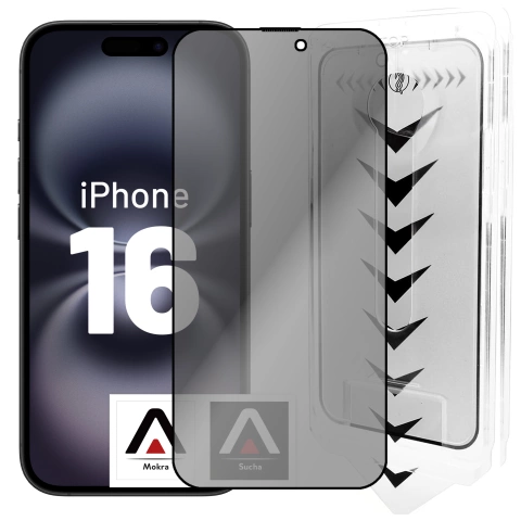 Szkło hartowane Prywatyzujące do Apple iPhone 16 ochronne szkiełko na ekran 9H Alogy Privacy EasyShield™️ z ramką montażową