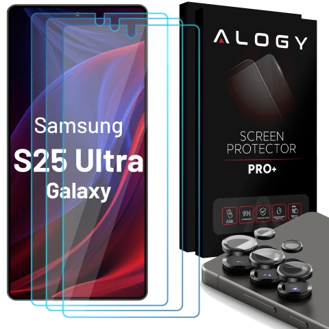 3x Szkło hartowane na ekran + szkło na obiektyw do Samsung Galaxy S25 Ultra ochronne szkiełko na ekran i aparat 9H Alogy GlassGuard Pack™️ zestaw szkieł ochronnych