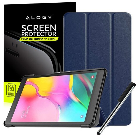 Etui Alogy Book Cover do Galaxy Tab A 8.0 2019 T290/T295 Granatowe + Folia ochronna + Rysik