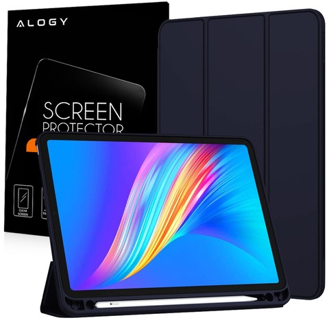 Etui z klapką obudowa Alogy Smart Case Pencil do iPad Pro 12.9 2021 Granatowy + Szkło