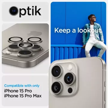 2 x Osłona Aparatu Spigen Optik.TR ”Ez Fit” Camera Protector do iPhone 14 Pro / Pro Max / 15 Pro / Pro Max Natural Titanium