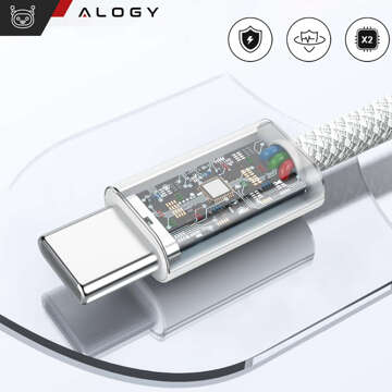 2x Kabel USB-C typ C mocny szybki 60W PD 1M do iPhone 15/16/Pro/Max nylonowy przewód Alogy biały [2szt]