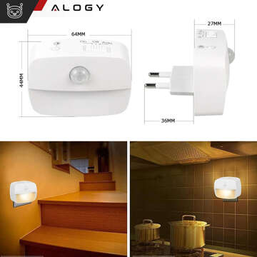 2x Lampka nocna LED z czujnikiem ruchu do gniazdka EU 3 barwy światła Alogy Night Light Biała