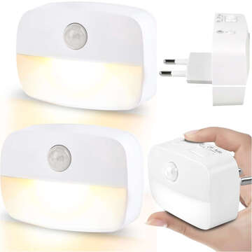 2x Lampka nocna LED z czujnikiem ruchu do gniazdka EU 3 barwy światła Alogy Night Light Biała