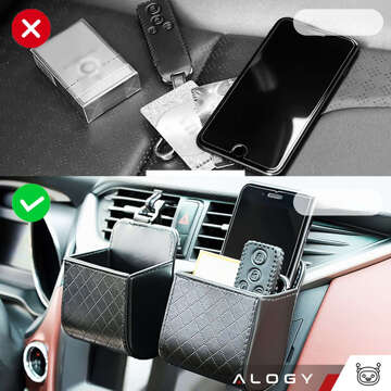 2x Organizer samochodowy na kratkę uchwyt zaczep do kratki auta samochodu box Alogy Car Air Vent Czarny