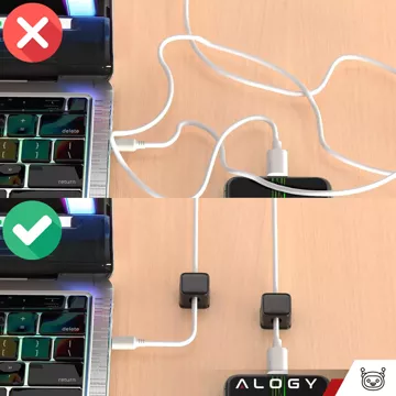 6x Uchwyt magnetyczny na kable Alogy Magnetic Cable Holder 6-pack organizacja kabli do biurka szafki ściany Czarne