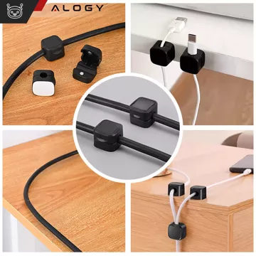 6x Uchwyt magnetyczny na kable Alogy Magnetic Cable Holder 6-pack organizacja kabli do biurka szafki ściany Czarne