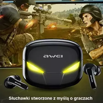 AWEI Słuchawki gamingowe Bluetooth 5.0 T35 TWS + stacja dokująca Czarne