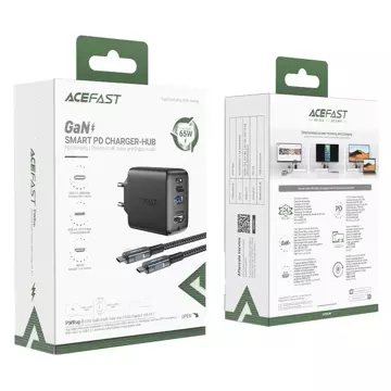 Acefast 2w1 ładowarka sieciowa GaN 65W USB Typ C / USB, adapter przejściówka HDMI 4K@60Hz (zestaw z kablem) czarny (A17 black)