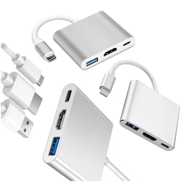 Adapter HUB 3w1 Alogy przejściówka USB-C 3.0 HDMI USB-A Srebrny