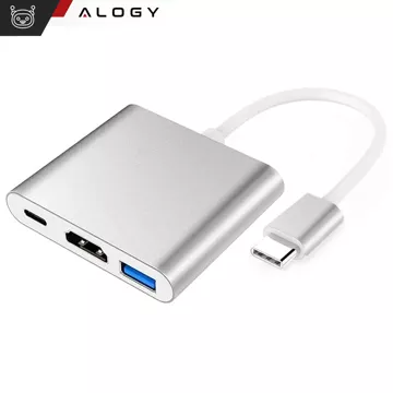 Adapter HUB 3w1 Alogy przejściówka USB-C 3.0 HDMI USB-A Srebrny