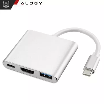 Adapter HUB 3w1 Alogy przejściówka USB-C 3.0 HDMI USB-A Srebrny