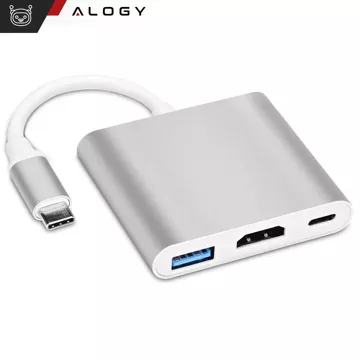 Adapter HUB 3w1 Alogy przejściówka USB-C 3.0 HDMI USB-A Srebrny