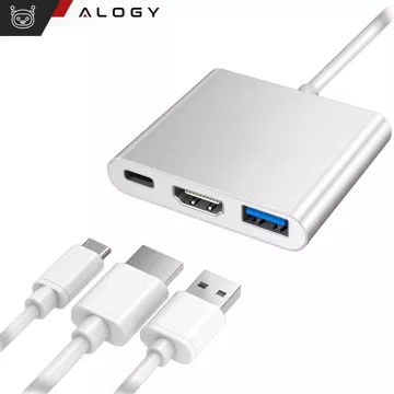 Adapter HUB 3w1 Alogy przejściówka USB-C 3.0 HDMI USB-A Srebrny