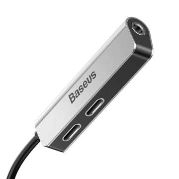 Adapter przejściówka Audio Baseus Lightning do miniJack 3.5mm + 2x Lightning do iPhone Srebrny