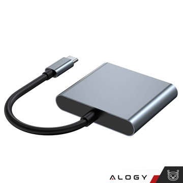 Adapter przejściówka HUB 3w1 USB-C na HDMI USB-A USB-C 4K 60Hz Alogy szary