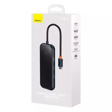 Baseus AcmeJoy 6-portowa stacja dokująca HUB (USB-C do USB-C PD&Data/2xUSB3.0/USB2.0/HDMI/RJ45) ciemnoszary (WKJZ01313)