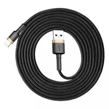 Baseus Cafule Cable wytrzymały nylonowy kabel przewód USB / Lightning QC3.0 1.5A 2M czarno-złoty (CALKLF-CV1)