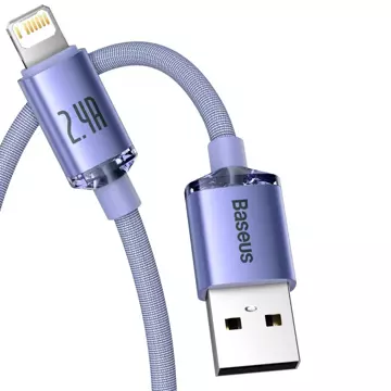 Baseus Crystal Shine Series kabel przewód USB do szybkiego ładowania i transferu danych USB Typ A - Lightning 2,4A 2m fioletowy (CAJY000105)