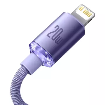 Baseus Crystal Shine Series kabel przewód USB do szybkiego ładowania i transferu danych USB Typ C - Lightning 20W 1,2m fioletowy (CAJY000205)