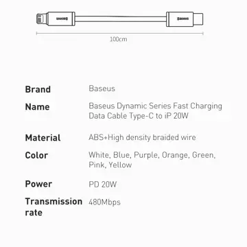 Baseus Dynamic kabel USB Typ C - Lightning Power Delivery 20W 1m  pomarańczowy (CALD000007)