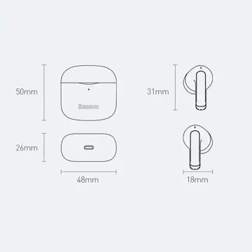 Baseus E3 bezprzewodowe słuchawki Bluetooth 5.0 TWS douszne wodoodporne IP64 biały (NGTW080002)