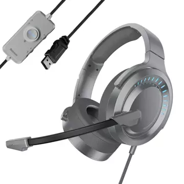 Baseus GAMO wokółuszne słuchawki USB z mikrofonem i pilotem dla graczy szary (NGD05-01)