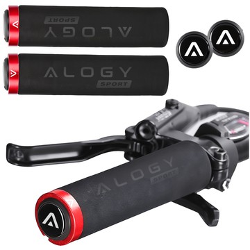 Chwyty gripy rowerowe rączki do kierownicy roweru ergonomiczne antypoślizgowe redukujące wibracje na rower Alogy [2szt.]  Czarno-Czerwone