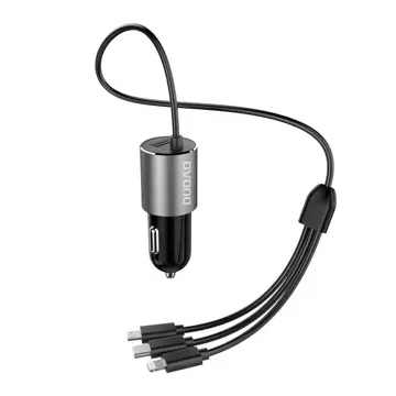 Dudao 3w1 ładowarka samochodowa USB 3,4 A wbudowany kabel Lightning / USB Typ C / micro USB czarny (R5ProN black)