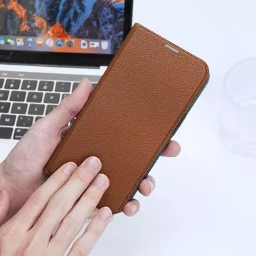 Dux Ducis Skin X2 etui do iPhone 14 pokrowiec z magnetyczną klapką brązowy