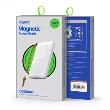 Duzzona magnetyczny powerbank 10000 mAh z funkcją ładowania bezprzewodowego (MagSafe, Qi) USB-A / USB-C 22,5W biały (W5)