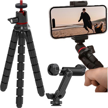 Elastyczny statyw do zdjęć mini tripod giętki na aparat kamerę 1/4" trójnóg Octopus czarny + adapter na statyw