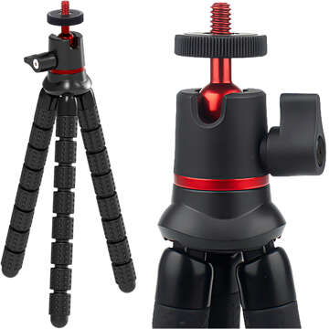 Elastyczny statyw do zdjęć mini tripod giętki na aparat kamerę 1/4" trójnóg Octopus czarny + adapter na statyw