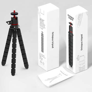 Elastyczny statyw do zdjęć mini tripod giętki na aparat kamerę 1/4" trójnóg Octopus czarny + adapter na statyw