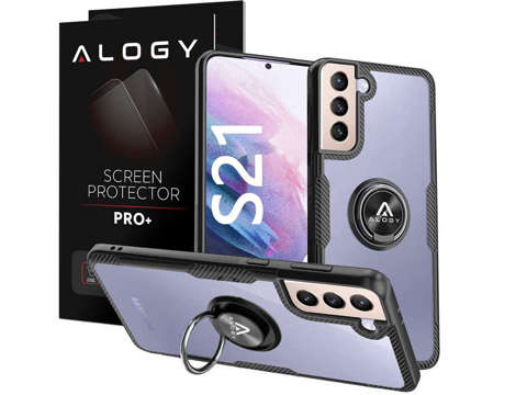 Etui Alogy Ring Holder Clear Armor do Samsung Galaxy S21 czarne + Szkło