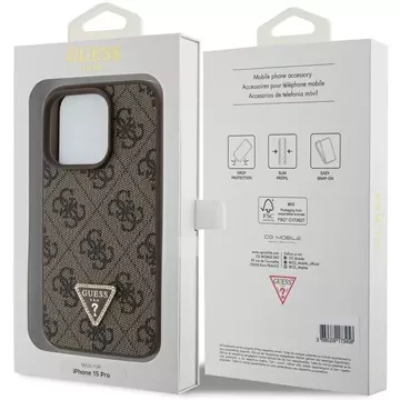 Etui Guess GUHCP15LP4TDPW do iPhone 15 Pro 6.1" brązowy/brown hardcase Leather 4G Triangle Strass