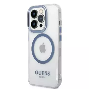 Etui Guess GUHMP14LHTRMB do iPhone 14 Pro 6,1" niebieski/blue hard case Metal Outline Magsafe