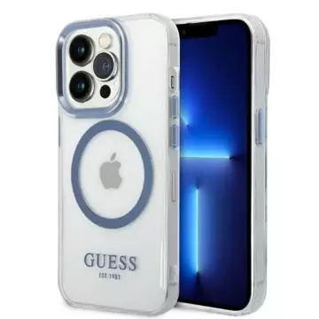 Etui Guess GUHMP14LHTRMB do iPhone 14 Pro 6,1" niebieski/blue hard case Metal Outline Magsafe