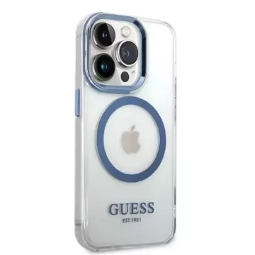 Etui Guess GUHMP14LHTRMB do iPhone 14 Pro 6,1" niebieski/blue hard case Metal Outline Magsafe