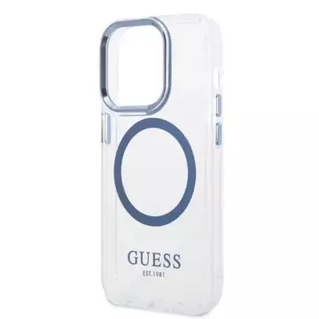 Etui Guess GUHMP14LHTRMB do iPhone 14 Pro 6,1" niebieski/blue hard case Metal Outline Magsafe