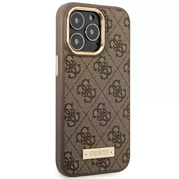 Etui Guess GUHMP14LU4GPRW do Apple iPhone 14 Pro 6,1" brązowy/brown hard case 4G Logo Plate MagSafe