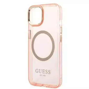 Etui Guess GUHMP14MHTCMP do Apple iPhone 14 Plus 6,7" różowy/pink hard case Gold Outline Translucent MagSafe