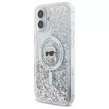 Etui Karl Lagerfeld do iPhone 16 6.1" Magsafe Hardcase Transparent Liquid Glitter Karl Head 