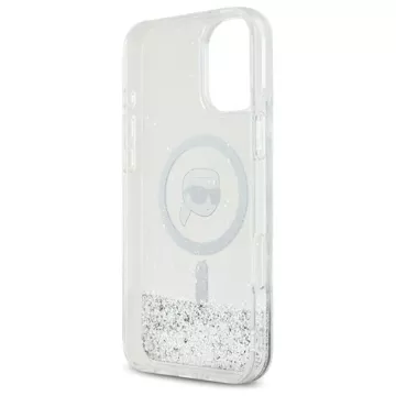 Etui Karl Lagerfeld do iPhone 16 6.1" Magsafe Hardcase Transparent Liquid Glitter Karl Head 