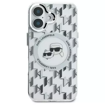 Etui Karl Lagerfeld do iPhone 16 6.1" Przezroczysty MagSafe IML Monogram Karl&Choupette Head 