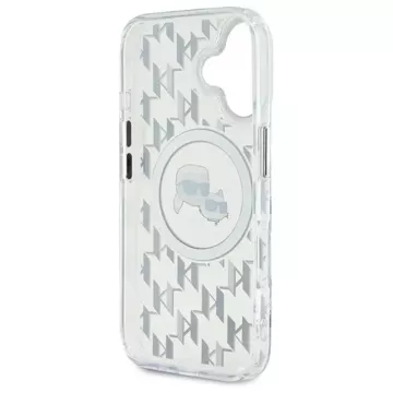 Etui Karl Lagerfeld do iPhone 16 6.1" Przezroczysty MagSafe IML Monogram Karl&Choupette Head 