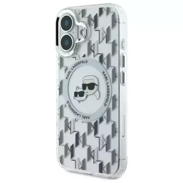 Etui Karl Lagerfeld do iPhone 16 6.1" Przezroczysty MagSafe IML Monogram Karl&Choupette Head 