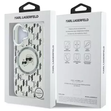 Etui Karl Lagerfeld do iPhone 16 6.1" Przezroczysty MagSafe IML Monogram Karl&Choupette Head 