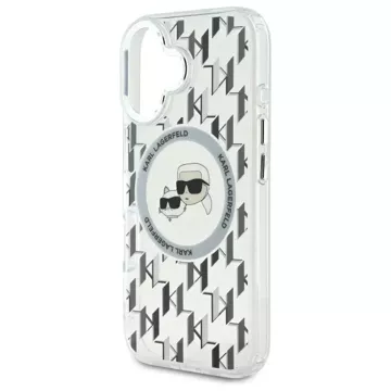 Etui Karl Lagerfeld do iPhone 16 6.1" Przezroczysty MagSafe IML Monogram Karl&Choupette Head 