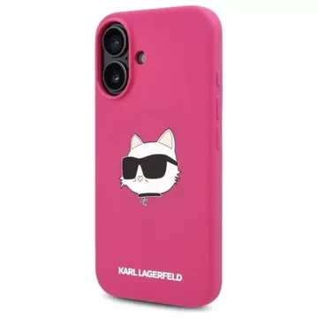 Etui Karl Lagerfeld do iPhone 16 6.1" Różowe/Fuksja hardcase Silicone Choupette Head Print MagSafe